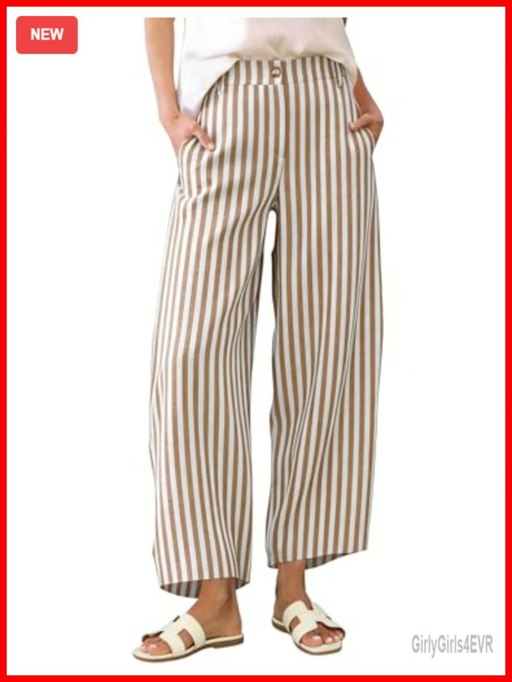 Striped Wide Leg Palazzo Pants Elastic Waist Cropped Beach Vacation